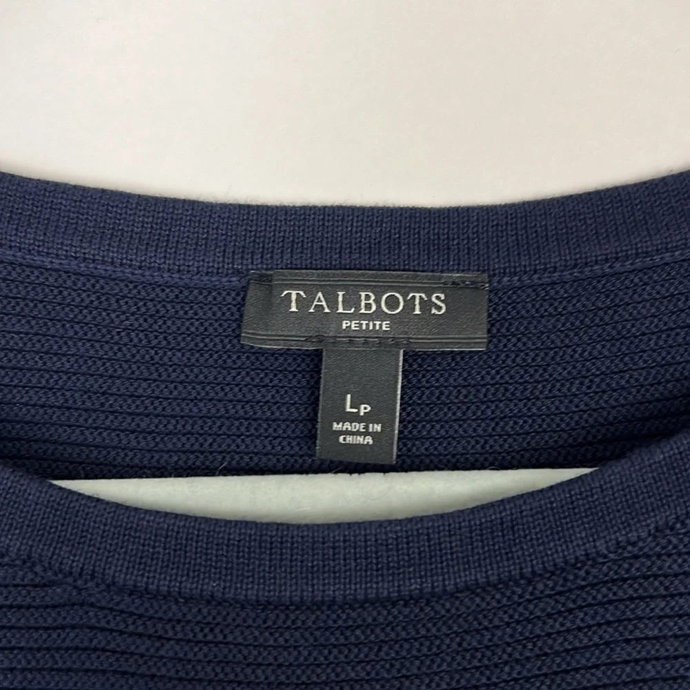 EUC Talbots sweater tank striped navy and cream LP - Picture 3 of 6